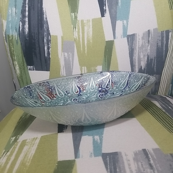 Turkish Topkapi Collection Large Art Glass Oval Bowl Reverse Enamel RARE - Picture 7 of 15